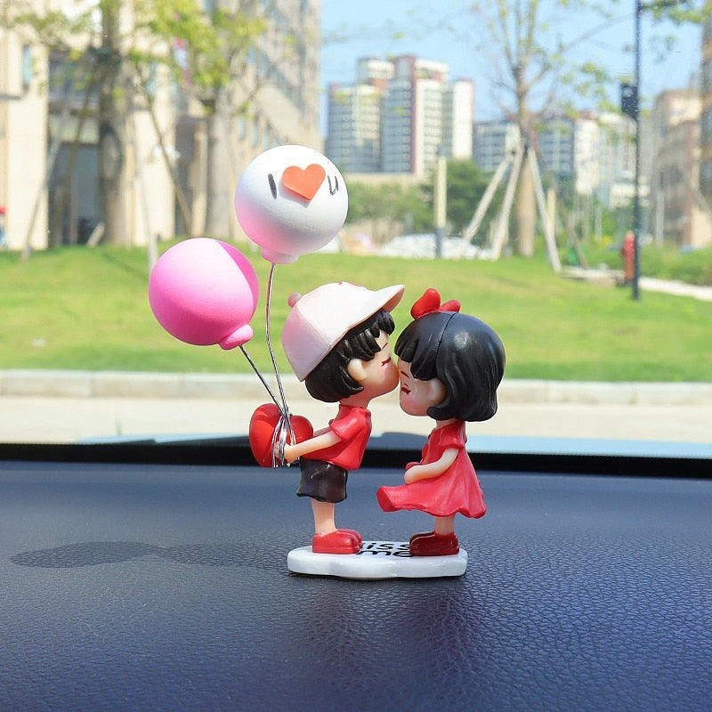 Cartoon Couples Car Decoration Model Cute Figure Figurines Balloon Ornament Auto Interior Dashboard Accessories For Girls Gifts A4