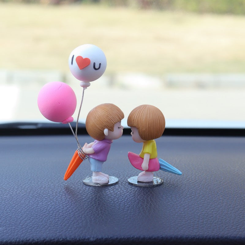 Cartoon Couples Car Decoration Model Cute Figure Figurines Balloon Ornament Auto Interior Dashboard Accessories For Girls Gifts