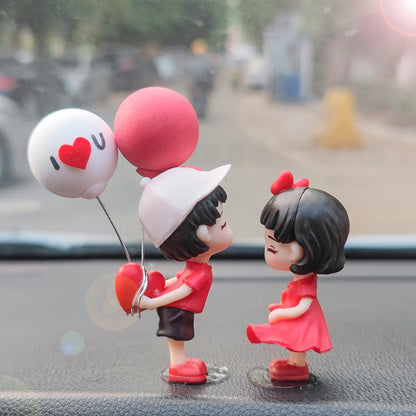 Cartoon Couples Car Decoration Model Cute Figure Figurines Balloon Ornament Auto Interior Dashboard Accessories For Girls Gifts