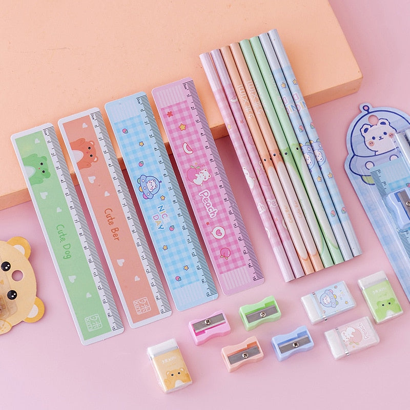 Cartoon HB Pencil School Supplies Set Wooden Pencil Set Cartoon Art Supplies Stationery Gifts Students Children's