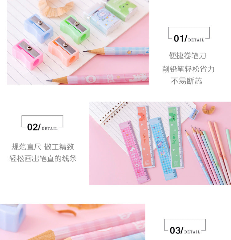 Cartoon HB Pencil School Supplies Set Wooden Pencil Set Cartoon Art Supplies Stationery Gifts Students Children's