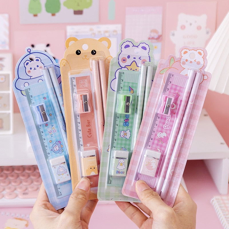 Cartoon HB Pencil School Supplies Set Wooden Pencil Set Cartoon Art Supplies Stationery Gifts Students Children's