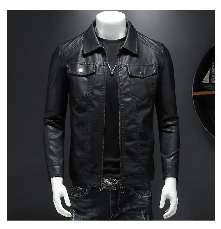 Casual For Autumn Spring Outdoor Leather Zip Up Jacket Men's PU Faux Black Vintage Suede Oversize Coat