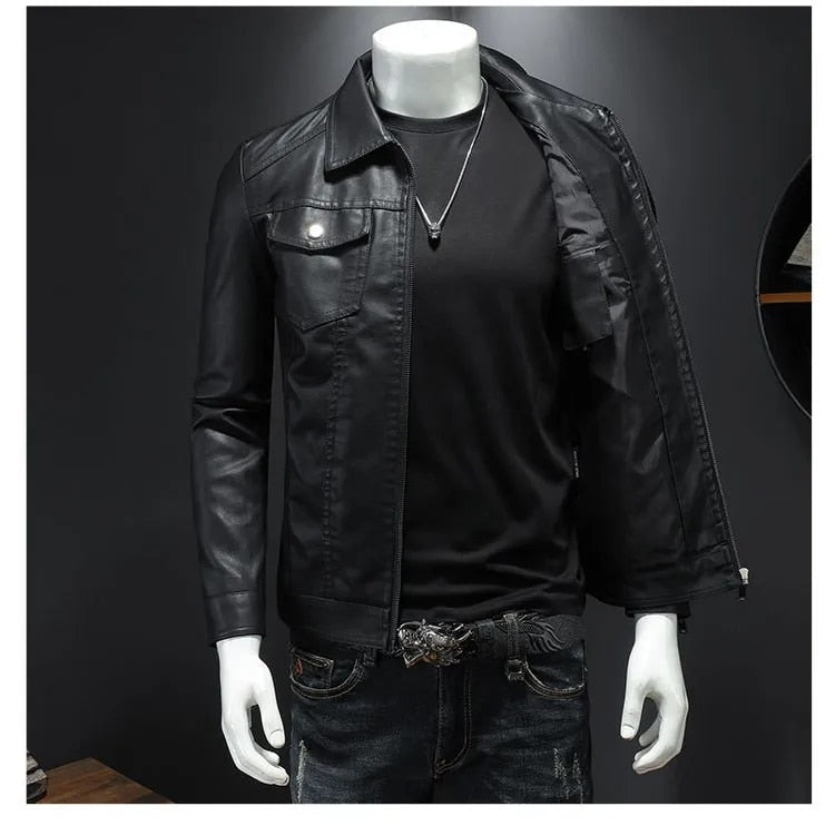 Casual For Autumn Spring Outdoor Leather Zip Up Jacket Men's PU Faux Black Vintage Suede Oversize Coat