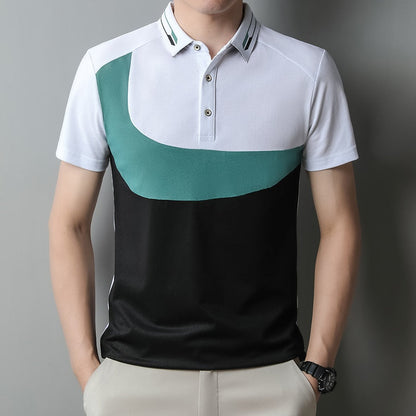 Casual Summer Short Sleeve Patchwork Polo Shirt Brand Fashion Clothes For Men Oversize T25 4