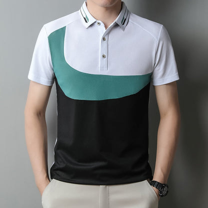 Casual Summer Short Sleeve Patchwork Polo Shirt Brand Fashion Clothes For Men Oversize