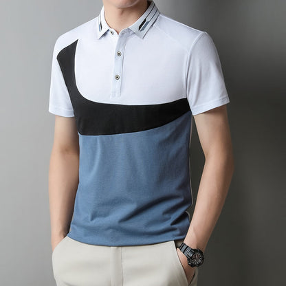 Casual Summer Short Sleeve Patchwork Polo Shirt Brand Fashion Clothes For Men Oversize T25 2