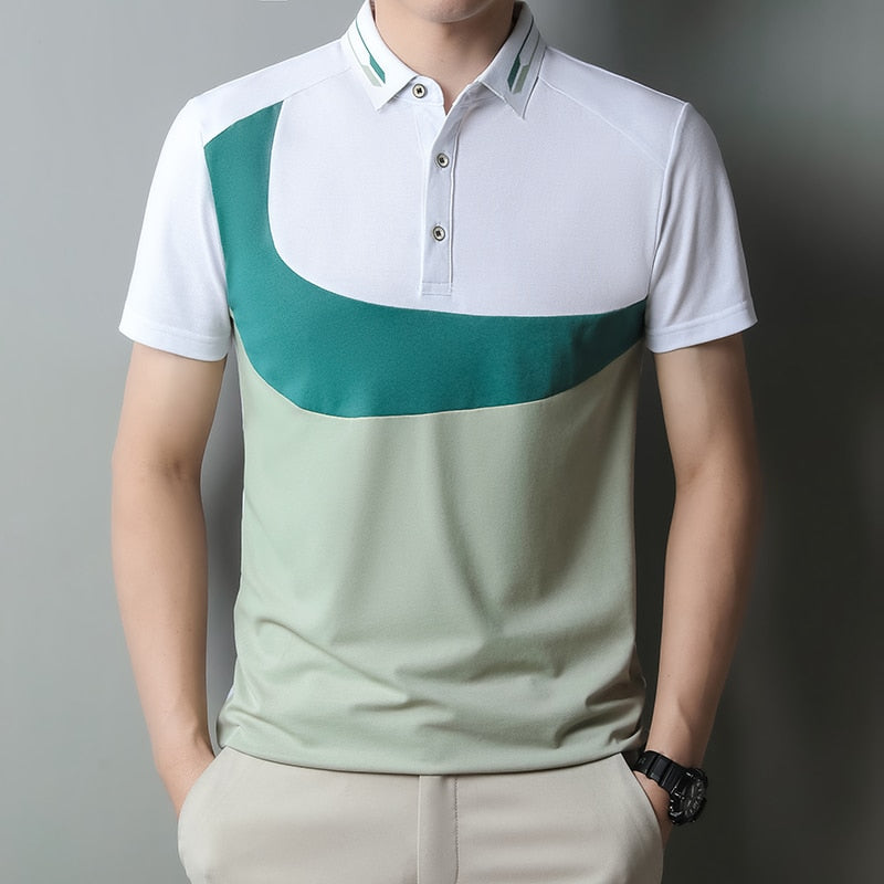 Casual Summer Short Sleeve Patchwork Polo Shirt Brand Fashion Clothes For Men Oversize