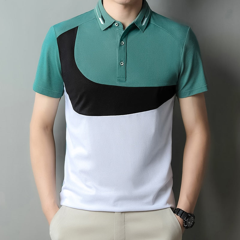 Casual Summer Short Sleeve Patchwork Polo Shirt Brand Fashion Clothes For Men Oversize