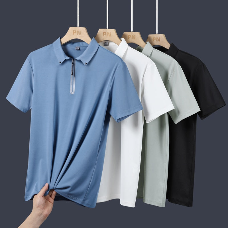 Casual Summer Short Sleeve Solid Black Blue Polo Shirt Brand Fashion Clothes For Men Oversize