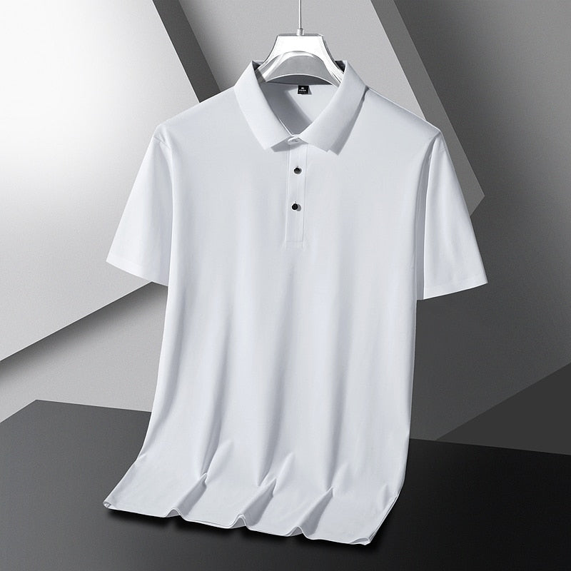 Casual Summer Short Sleeve Solid Black White Polo Shirt Brand Fashion Clothes For Men Oversize