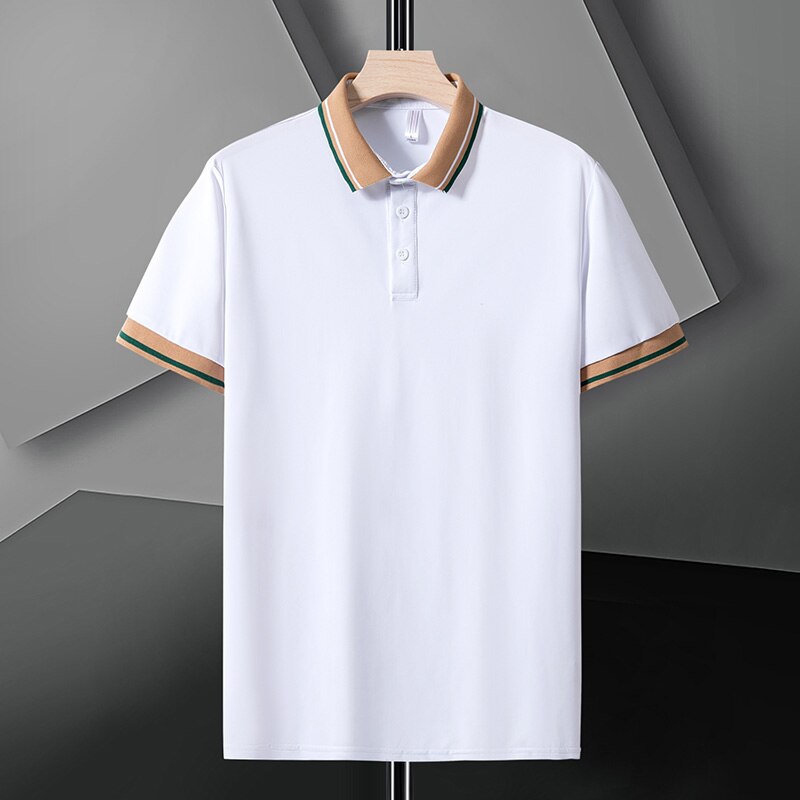 Casual Summer Short Sleeve Solid Black White Polo Shirt Brand Fashion Clothes For Men Oversize