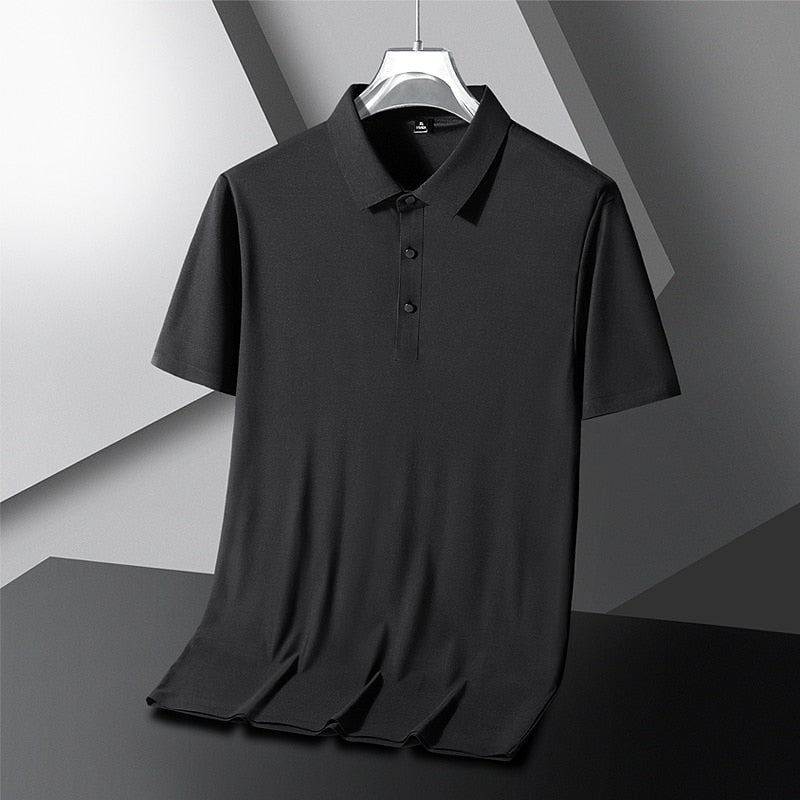 Casual Summer Short Sleeve Solid Black White Polo Shirt Brand Fashion Clothes For Men Oversize