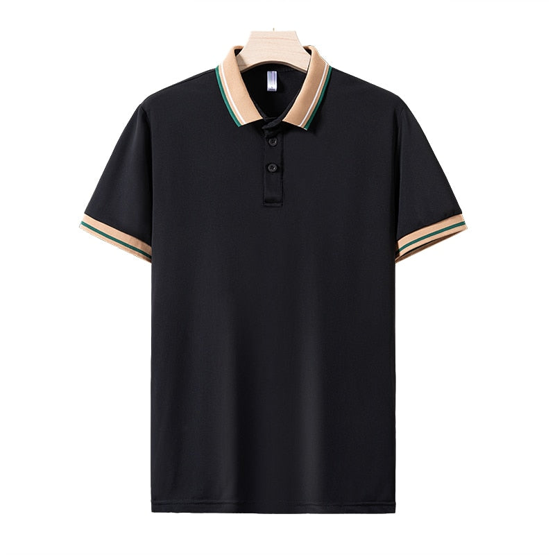 Casual Summer Short Sleeve Solid Black White Polo Shirt Brand Fashion Clothes For Men Oversize