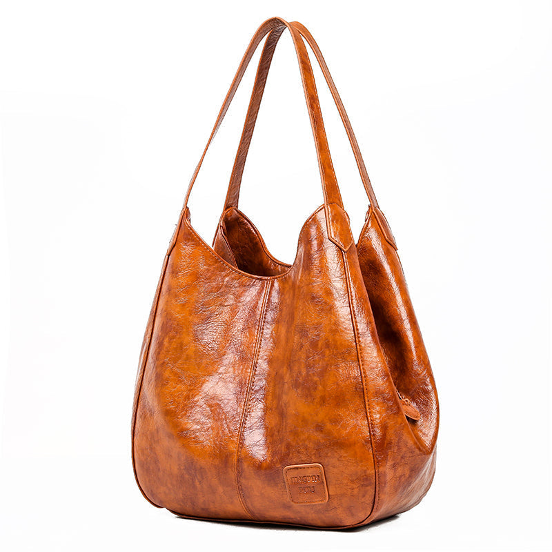 Casual Women Handbag Purse Large Capacity Tote Bag High Quality Lady Bag Vintage Hobo Bag Soft Patchwork Shoulder Bag Brown