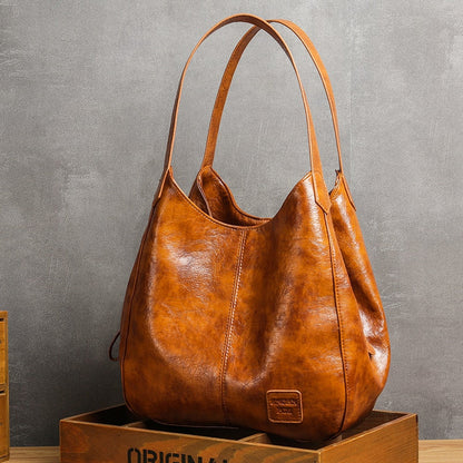 Casual Women Handbag Purse Large Capacity Tote Bag High Quality Lady Bag Vintage Hobo Bag Soft Patchwork Shoulder Bag Brown