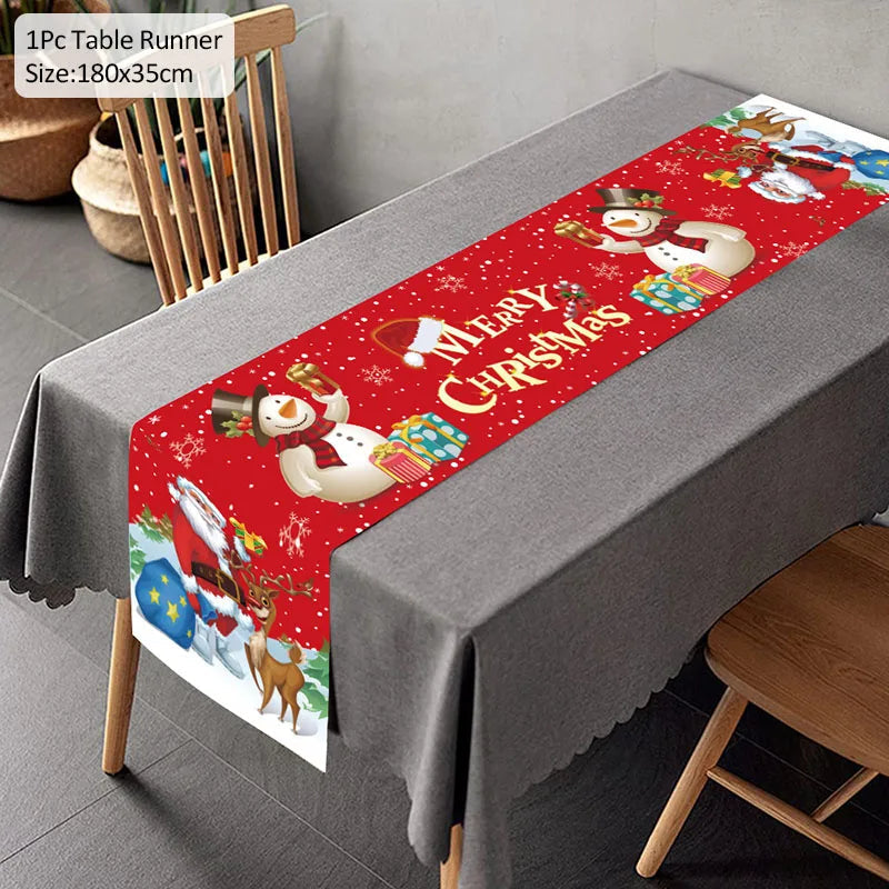 Christmas Table Runner TableCloth Merry Christmas Decoration for Home Xmas Ornament Navidad Noel Natal Gifts New Year M