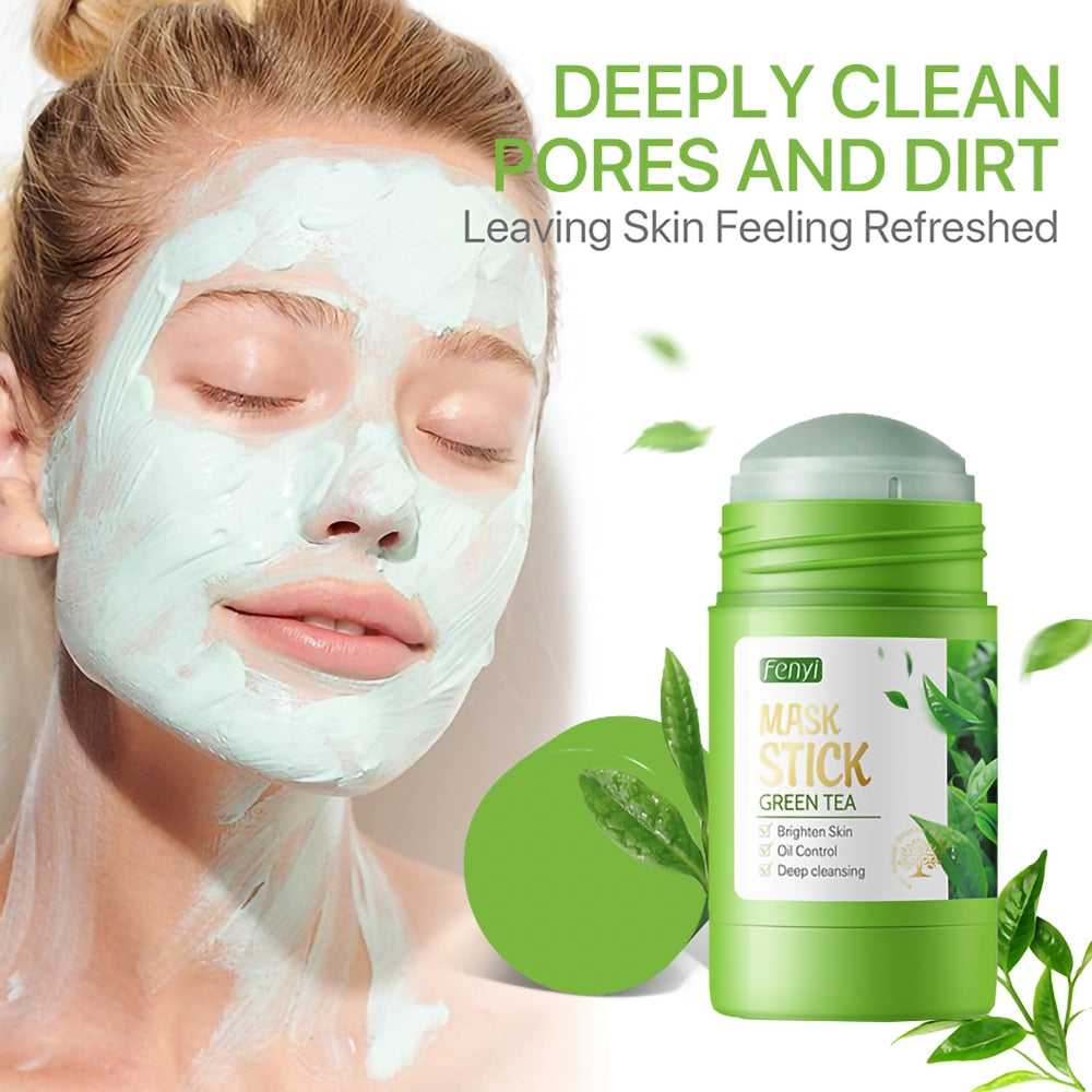 Cleansing Green Mask Stick Clay Stick Green Tea Mask Purifying Green Tea Stick Oil Control Mud Mask Anti Acne Masks Sticks