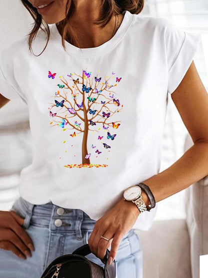 Clothing Fashion Tee Women T-shirt Summer Short Sleeve Print Clothes Music Sweet Trend Cute Graphic T Shirt Female Top MGQ29046