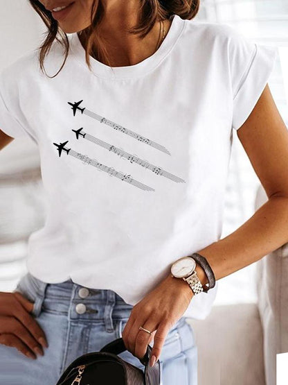 Clothing Fashion Tee Women T-shirt Summer Short Sleeve Print Clothes Music Sweet Trend Cute Graphic T Shirt Female Top MGQ29091