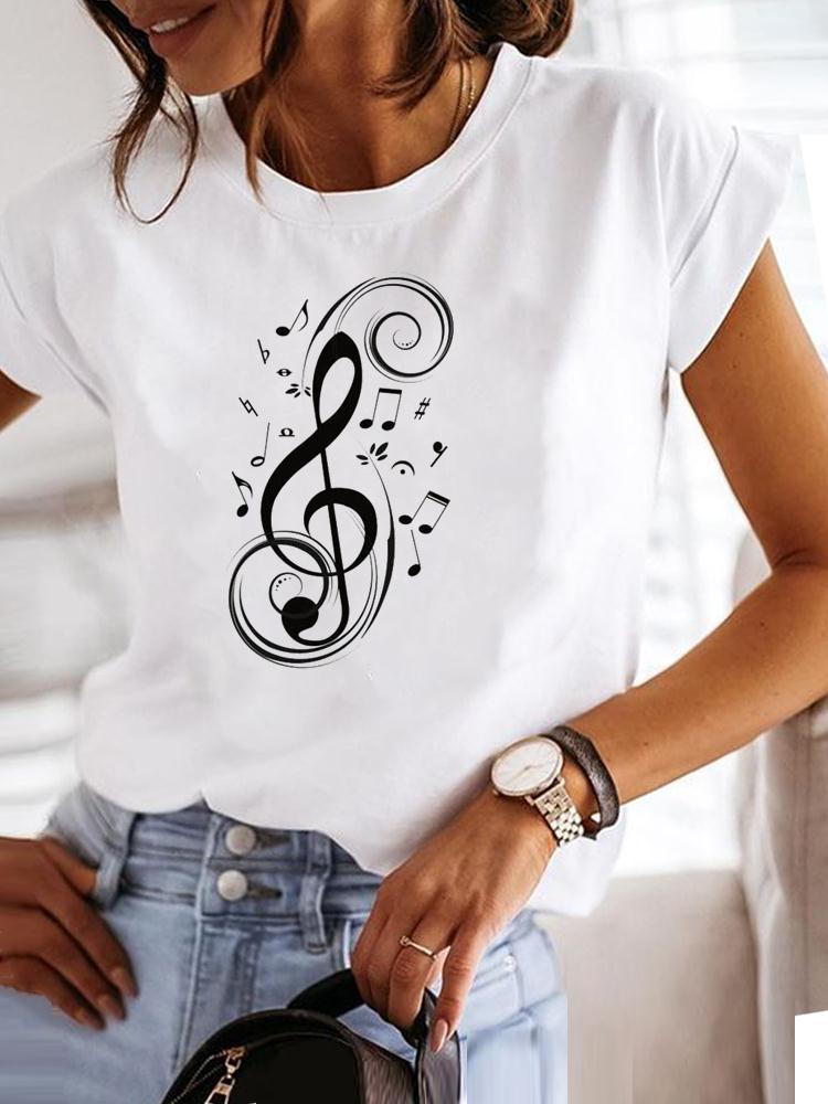 Clothing Fashion Tee Women T-shirt Summer Short Sleeve Print Clothes Music Sweet Trend Cute Graphic T Shirt Female Top MGQ29063