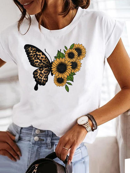 Clothing Fashion Tee Women T-shirt Summer Short Sleeve Print Clothes Music Sweet Trend Cute Graphic T Shirt Female Top