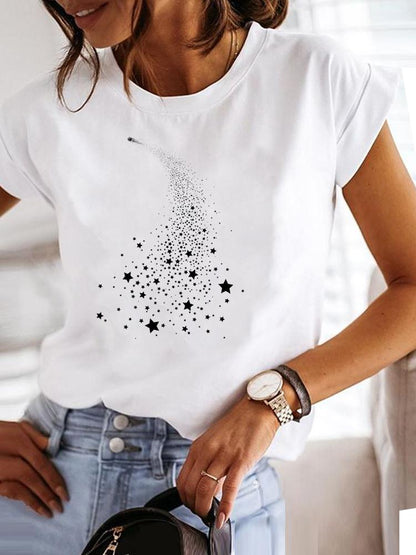 Clothing Fashion Tee Women T-shirt Summer Short Sleeve Print Clothes Music Sweet Trend Cute Graphic T Shirt Female Top