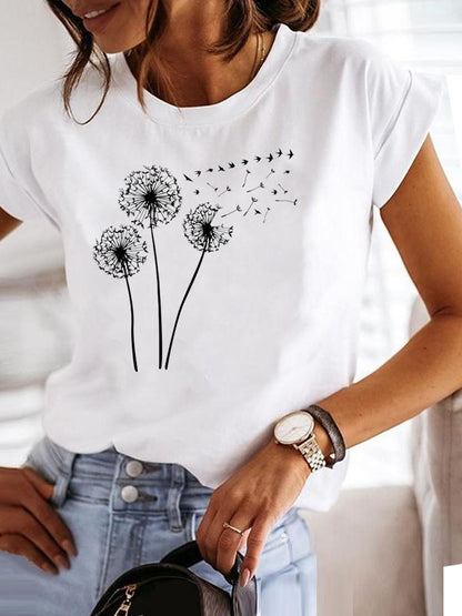 Clothing Fashion Tee Women T-shirt Summer Short Sleeve Print Clothes Music Sweet Trend Cute Graphic T Shirt Female Top