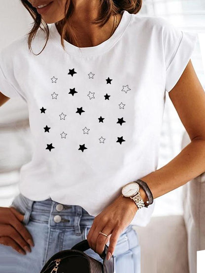 Clothing Fashion Tee Women T-shirt Summer Short Sleeve Print Clothes Music Sweet Trend Cute Graphic T Shirt Female Top MGQ29675