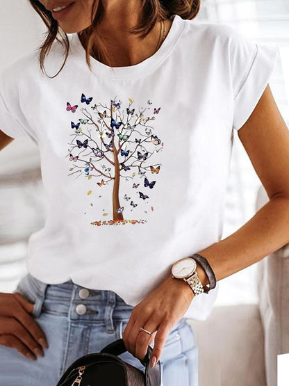 Clothing Fashion Tee Women T-shirt Summer Short Sleeve Print Clothes Music Sweet Trend Cute Graphic T Shirt Female Top MGQ29193