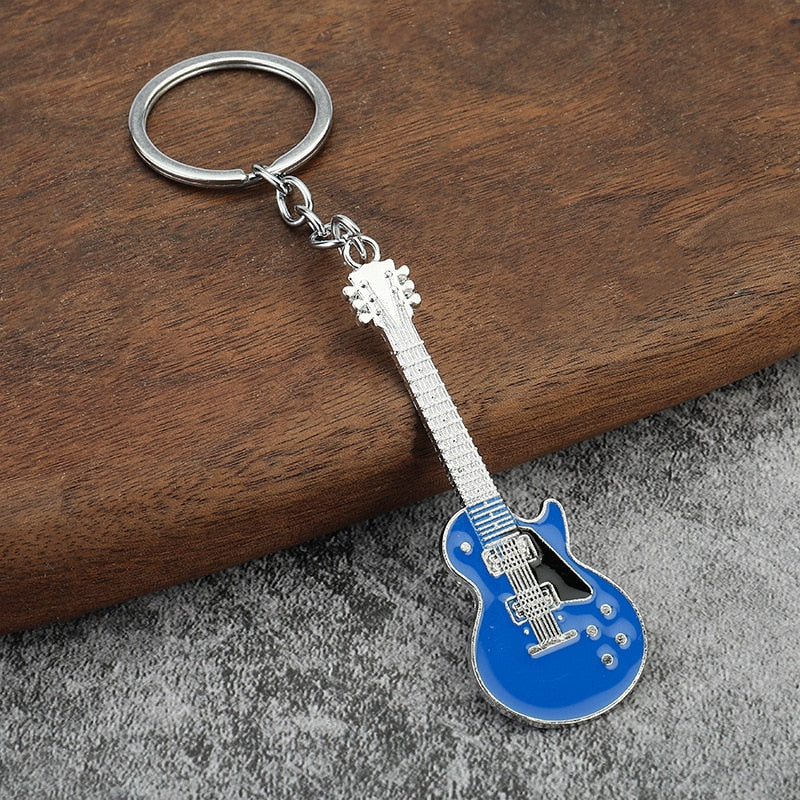 Creative Musical Instrument Pendant Event Gift Bag Pendant Metal Lacquer Guitar Keychain BLUE