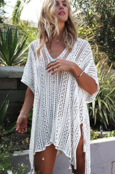 Crochet Beach Robe Shawl Beach Cover Up 2023 Sexy Swimwear Cutout Cover Up Women Kaftan Ladies Summer Swimwear Cover Ups White One Size