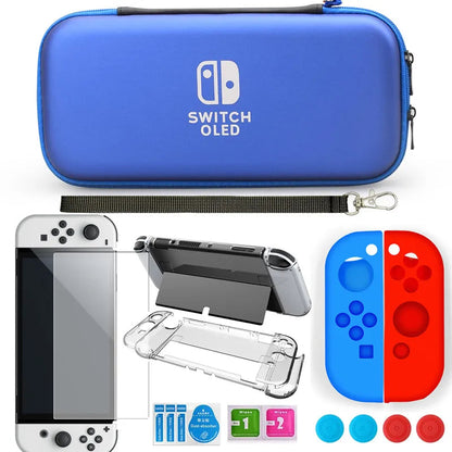 Crystal Clear Case Kit for Nintendo Switch Oled Carrying Travel Bag Pouch for Ns Oled Game Console Protection & Screen Protector Blue kit