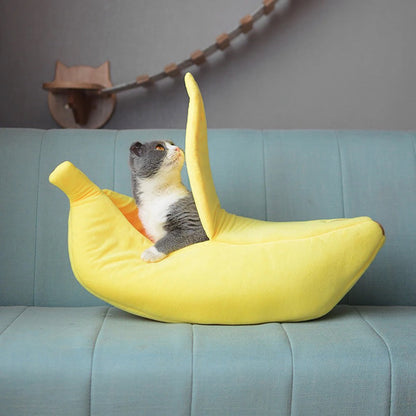 Cute Banana Cat Bed House Super Soft Pet Kennel Dog Warm Sleeping Basket Kitten Comfort Cushion For Cats Portable Cozy Cave