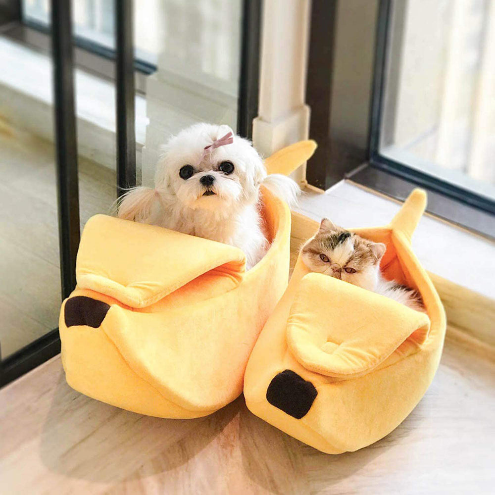 Cute Banana Cat Bed House Super Soft Pet Kennel Dog Warm Sleeping Basket Kitten Comfort Cushion For Cats Portable Cozy Cave