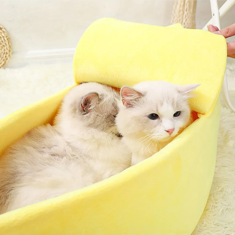 Cute Banana Cat Bed House Super Soft Pet Kennel Dog Warm Sleeping Basket Kitten Comfort Cushion For Cats Portable Cozy Cave