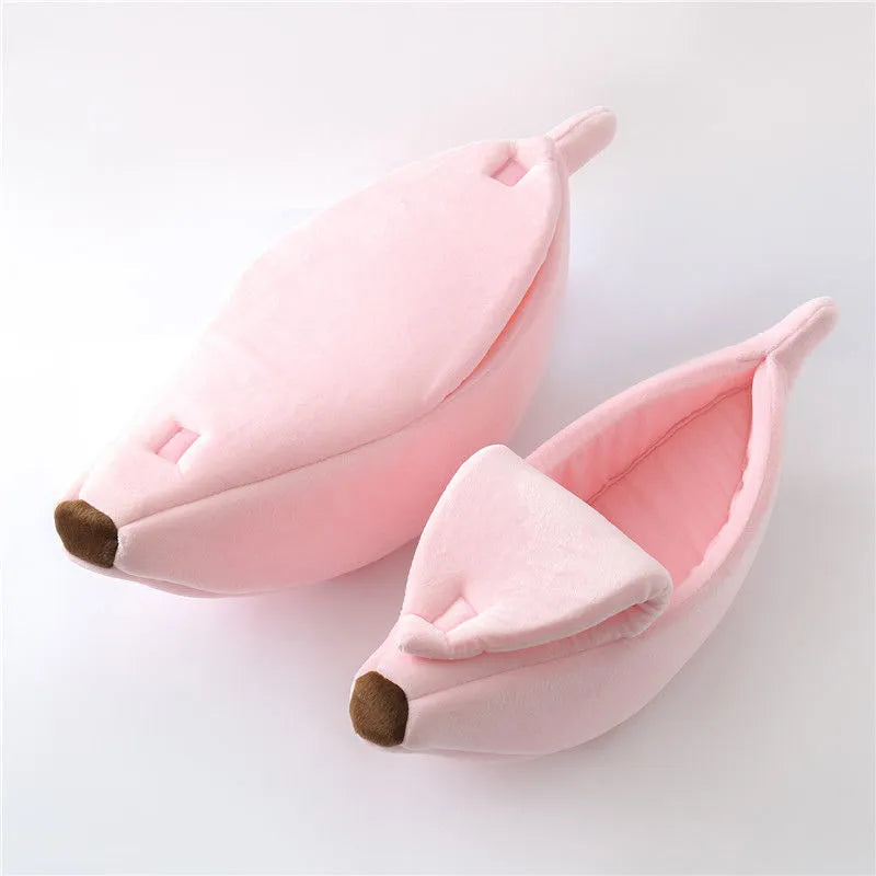 Cute Banana Cat Bed House Super Soft Pet Kennel Dog Warm Sleeping Basket Kitten Comfort Cushion For Cats Portable Cozy Cave Pink