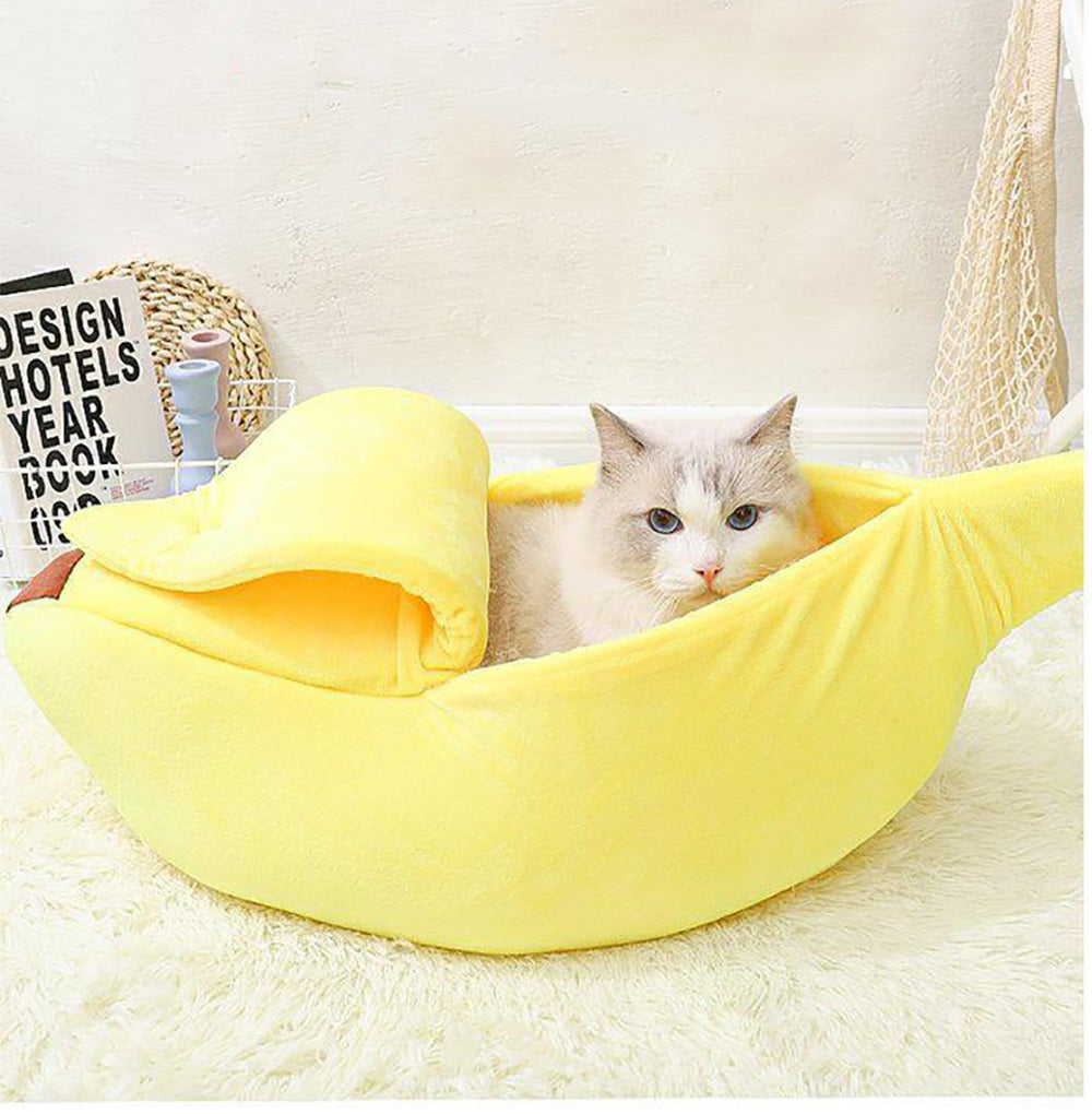 Cute Banana Cat Bed House Super Soft Pet Kennel Dog Warm Sleeping Basket Kitten Comfort Cushion For Cats Portable Cozy Cave