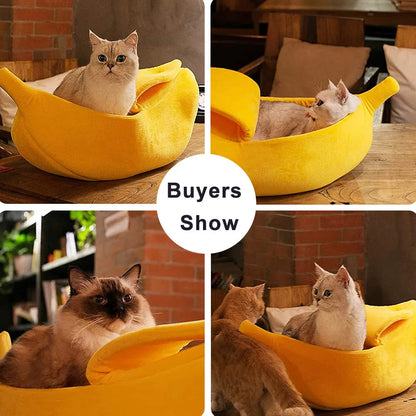 Cute Banana Cat Bed House Super Soft Pet Kennel Dog Warm Sleeping Basket Kitten Comfort Cushion For Cats Portable Cozy Cave