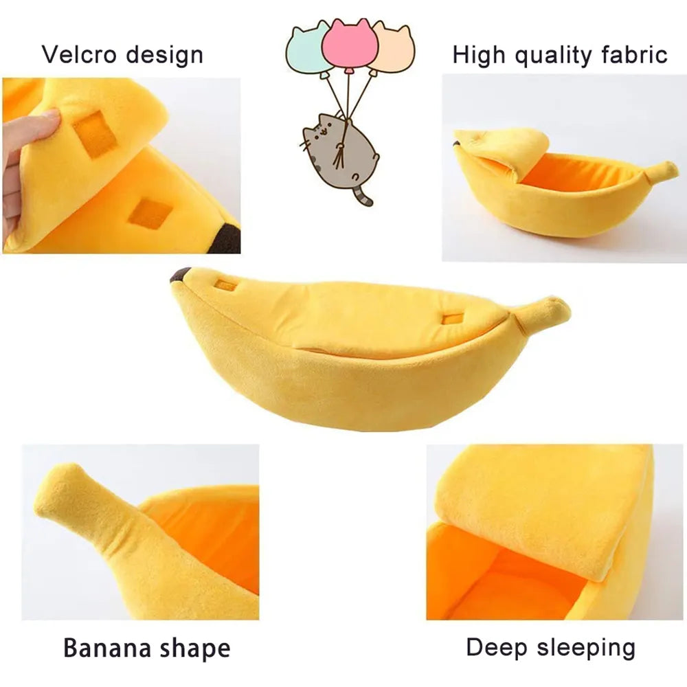 Cute Banana Cat Bed House Super Soft Pet Kennel Dog Warm Sleeping Basket Kitten Comfort Cushion For Cats Portable Cozy Cave