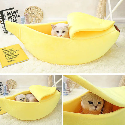 Cute Banana Cat Bed House Super Soft Pet Kennel Dog Warm Sleeping Basket Kitten Comfort Cushion For Cats Portable Cozy Cave