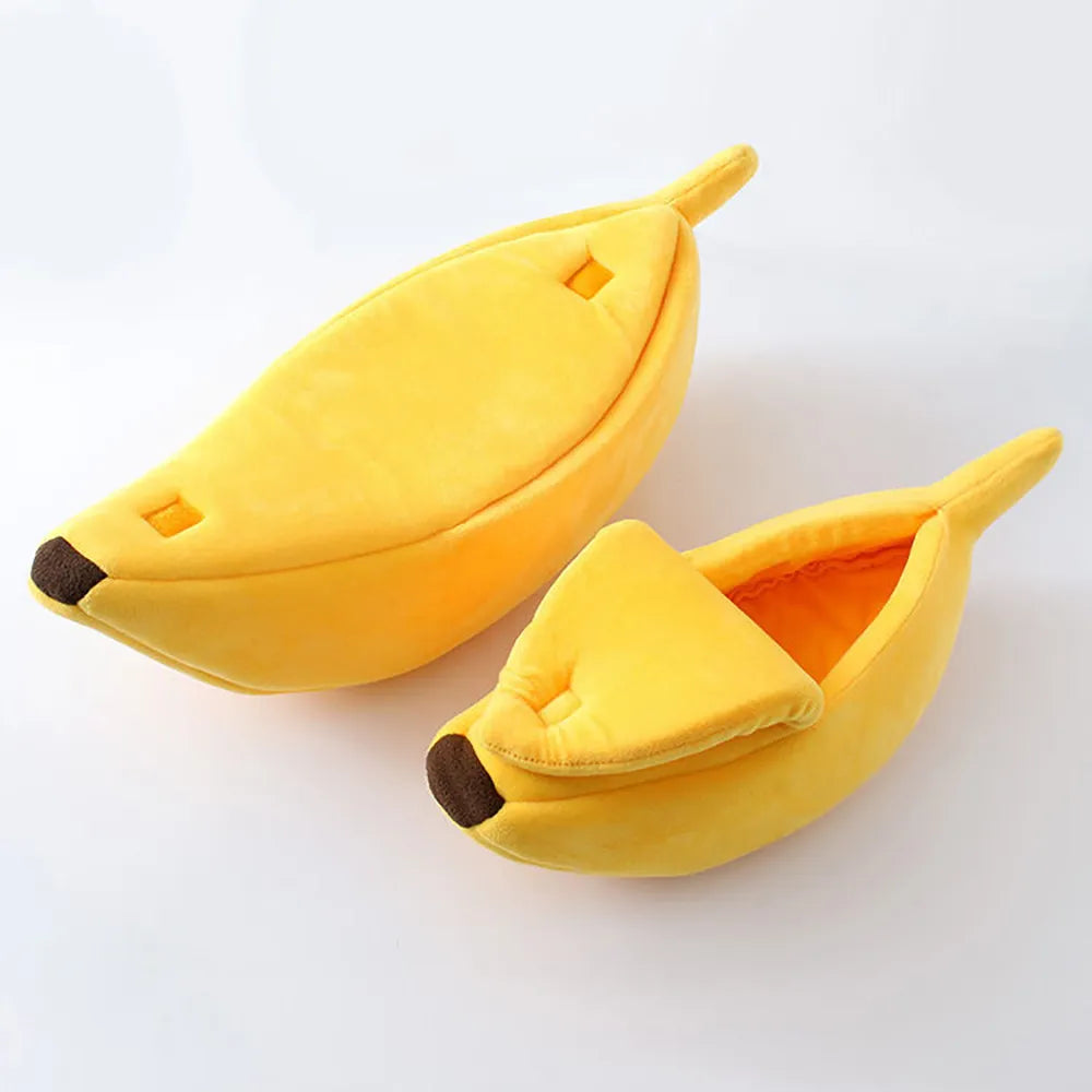 Cute Banana Cat Bed House Super Soft Pet Kennel Dog Warm Sleeping Basket Kitten Comfort Cushion For Cats Portable Cozy Cave Yellow