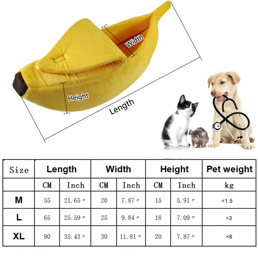 Cute Banana Cat Bed House Super Soft Pet Kennel Dog Warm Sleeping Basket Kitten Comfort Cushion For Cats Portable Cozy Cave