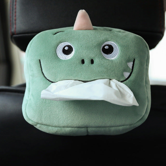 Cute Cartoon Car Tissue Box Plush Napkin Holder Universal Auto Home Room Paper Case Animal Decoration Bracket Dinosaur