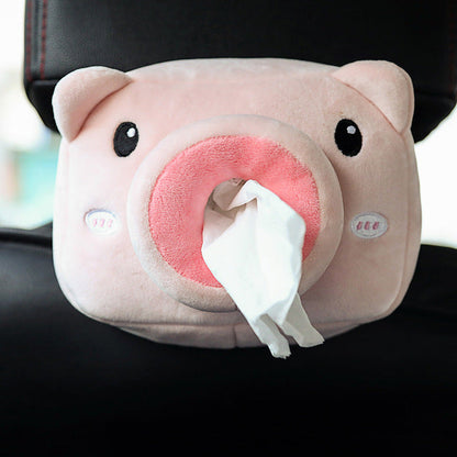 Cute Cartoon Car Tissue Box Plush Napkin Holder Universal Auto Home Room Paper Case Animal Decoration Bracket Pig