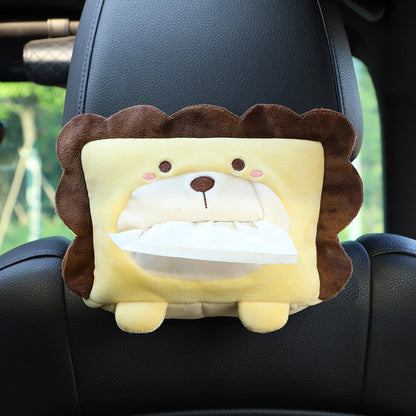 Cute Cartoon Car Tissue Box Plush Napkin Holder Universal Auto Home Room Paper Case Animal Decoration Bracket