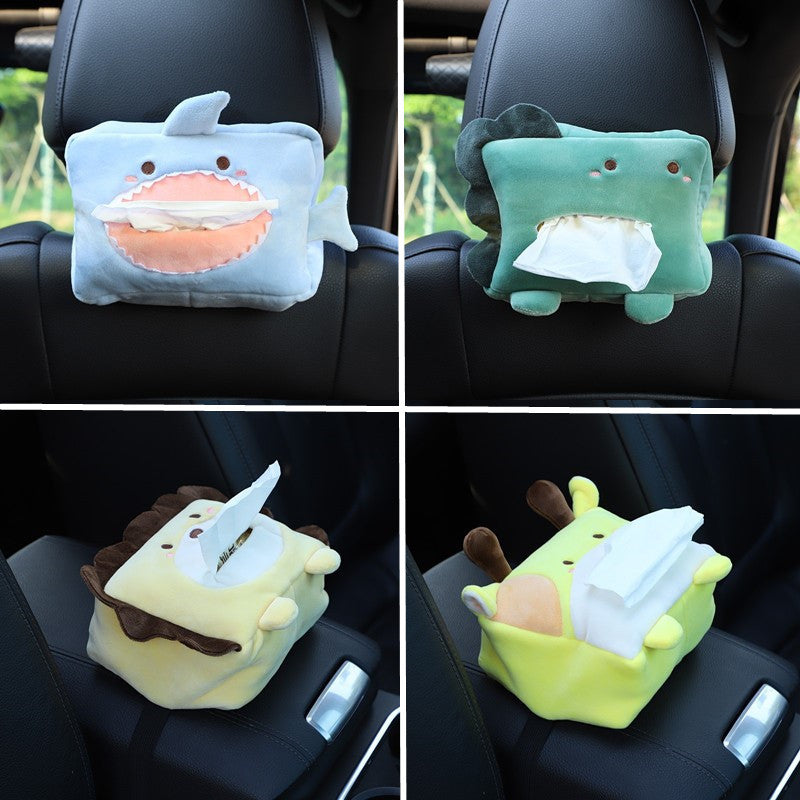 Cute Cartoon Car Tissue Box Plush Napkin Holder Universal Auto Home Room Paper Case Animal Decoration Bracket