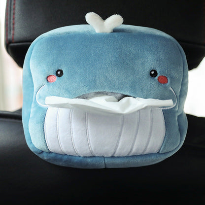 Cute Cartoon Car Tissue Box Plush Napkin Holder Universal Auto Home Room Paper Case Animal Decoration Bracket Whale