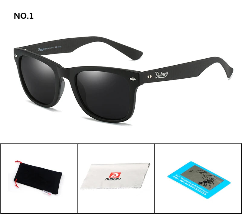 DUBERY Carbon Fiber Sunglasses Vintage Polarized Men's Sun Glasses For Men Driving Black Square Oculos Male 6 Colors Model 755 C1 D755