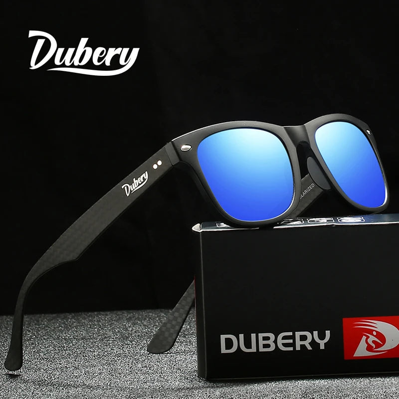 DUBERY Carbon Fiber Sunglasses Vintage Polarized Men's Sun Glasses For Men Driving Black Square Oculos Male 6 Colors Model 755